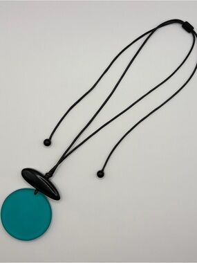 Teal Disc Pendant Necklace with Black Cord